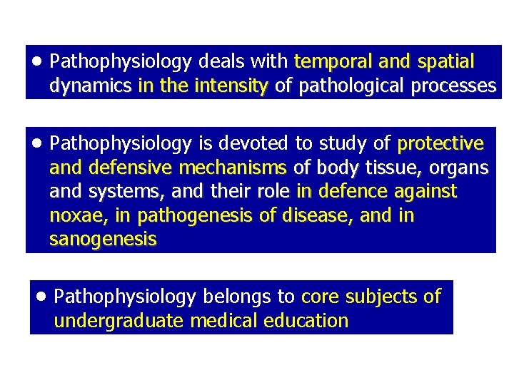  • Pathophysiology deals with temporal and spatial dynamics in the intensity of pathological