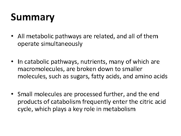 Summary • All metabolic pathways are related, and all of them operate simultaneously • Summary • All metabolic pathways are related, and all of them operate simultaneously •