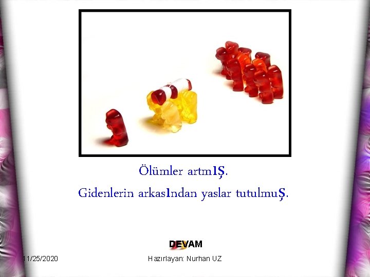 Ölümler artmış. Gidenlerin arkasından yaslar tutulmuş. DEVAM 11/25/2020 Hazırlayan: Nurhan UZ 