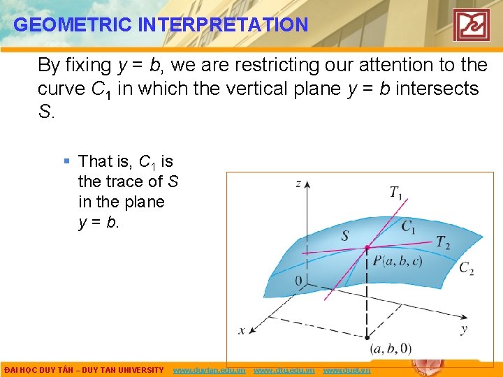 GEOMETRIC INTERPRETATION By fixing y = b, we are restricting our attention to the