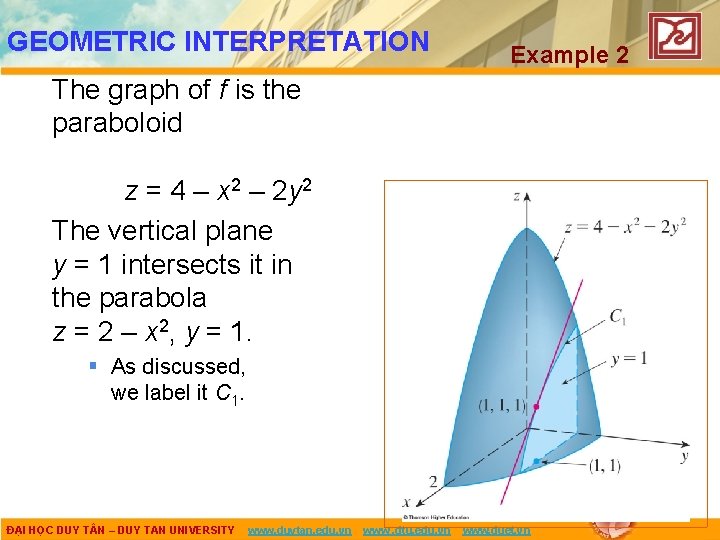 GEOMETRIC INTERPRETATION Example 2 The graph of f is the paraboloid z = 4