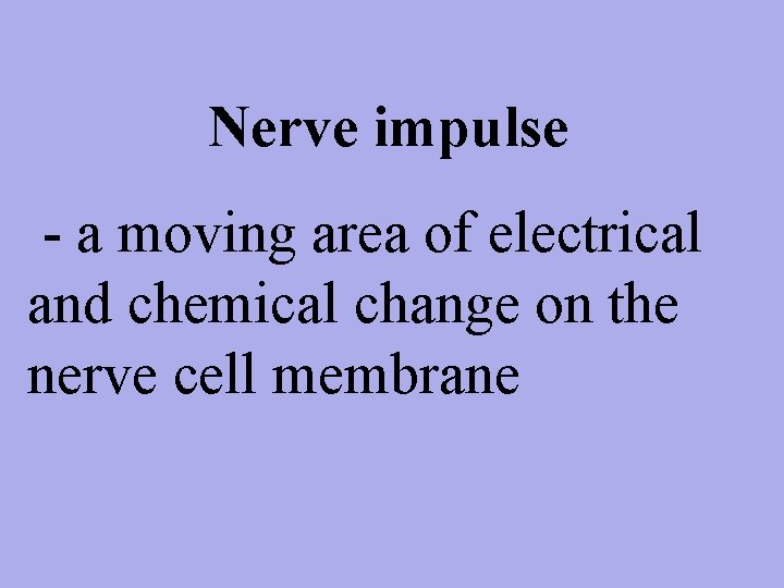 Nerve impulse - a moving area of electrical and chemical change on the nerve