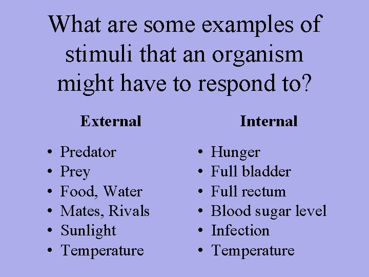 What are some examples of stimuli that an organism might have to respond to?