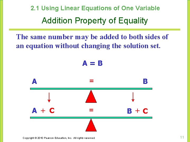 2. 1 Using Linear Equations of One Variable Addition Property of Equality The same