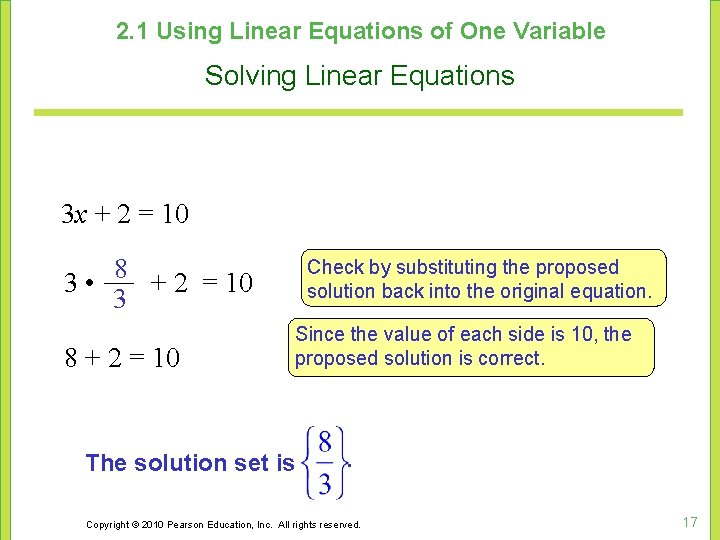 2. 1 Using Linear Equations of One Variable Solving Linear Equations 3 x +