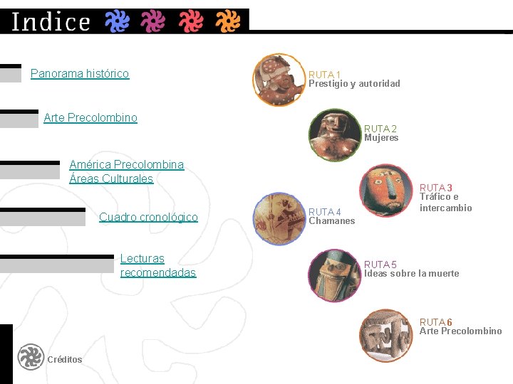 Panorama histórico RUTA 1 Prestigio y autoridad Arte Precolombino RUTA 2 Mujeres América Precolombina