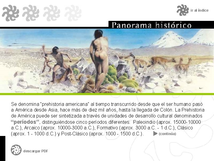 ir al índice Se denomina “prehistoria americana” al tiempo transcurrido desde que el ser