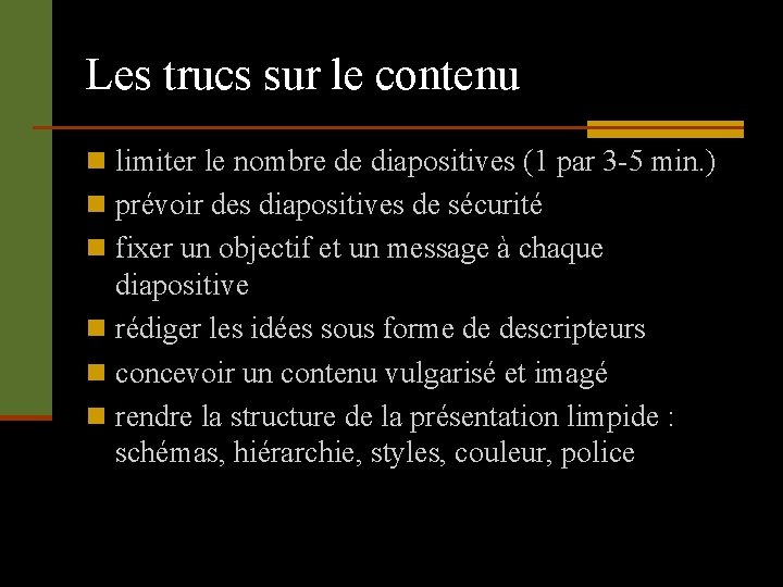 Les trucs sur le contenu n limiter le nombre de diapositives (1 par 3