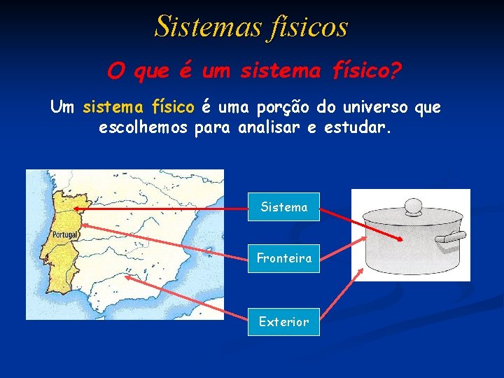 Sistemas físicos O que é um sistema físico? Um sistema físico é uma porção