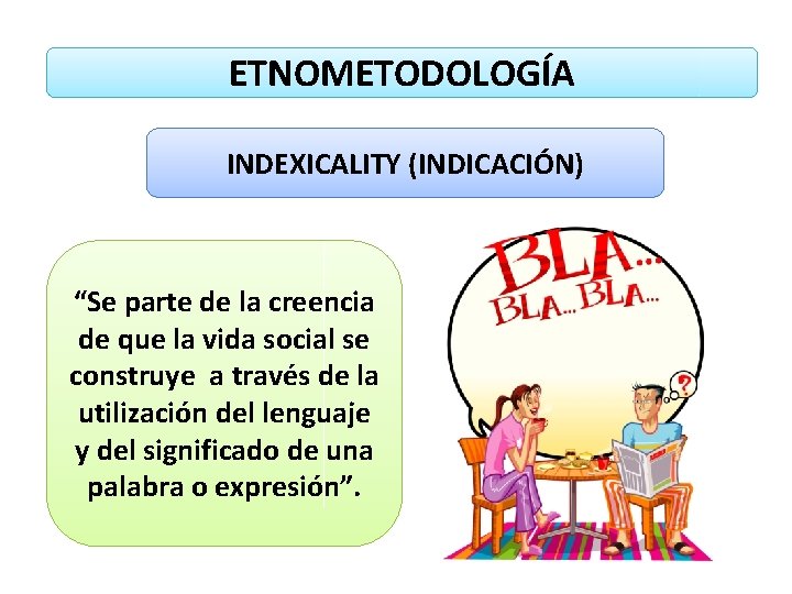 ETNOMETODOLOGÍA INDEXICALITY (INDICACIÓN) “Se parte de la creencia de que la vida social se ETNOMETODOLOGÍA INDEXICALITY (INDICACIÓN) “Se parte de la creencia de que la vida social se