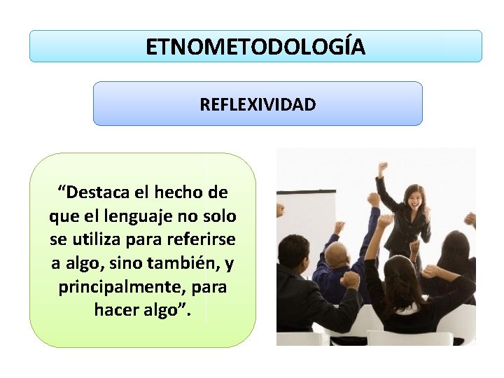 ETNOMETODOLOGÍA REFLEXIVIDAD “Destaca el hecho de que el lenguaje no solo se utiliza para ETNOMETODOLOGÍA REFLEXIVIDAD “Destaca el hecho de que el lenguaje no solo se utiliza para