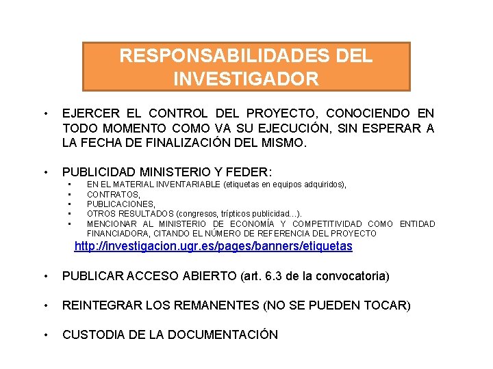 VICERRECTORADO DE INVESTIGACIN Y TRANSFERENCIA TALLER PRESENTACION DE