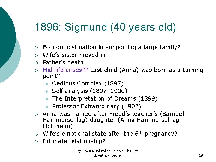 1896: Sigmund (40 years old) ¡ ¡ ¡ ¡ Economic situation in supporting a