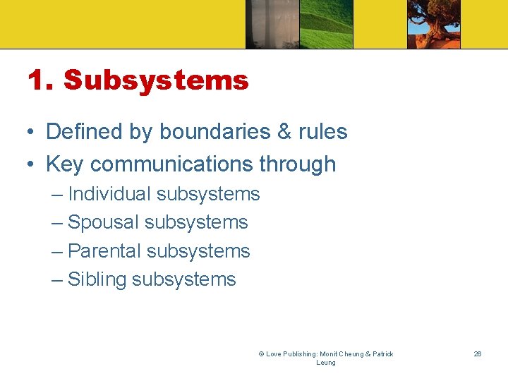 1. Subsystems • Defined by boundaries & rules • Key communications through – Individual