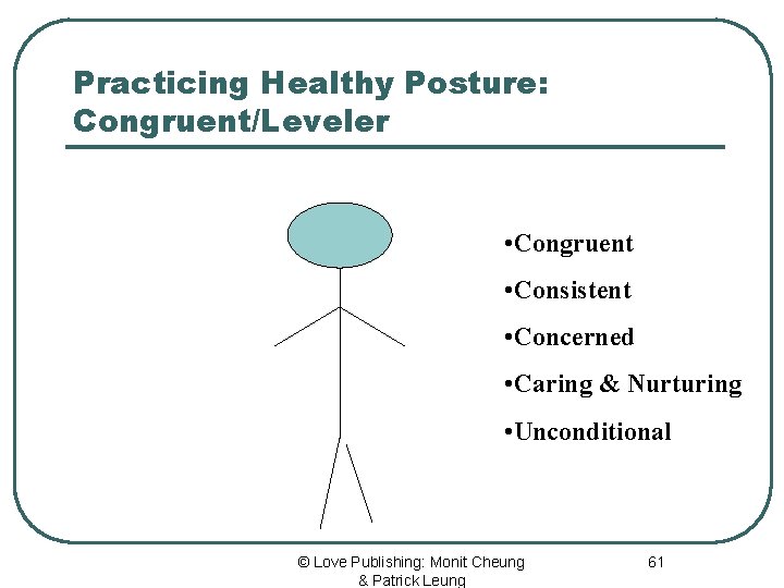 Practicing Healthy Posture: Congruent/Leveler • Congruent • Consistent • Concerned • Caring & Nurturing