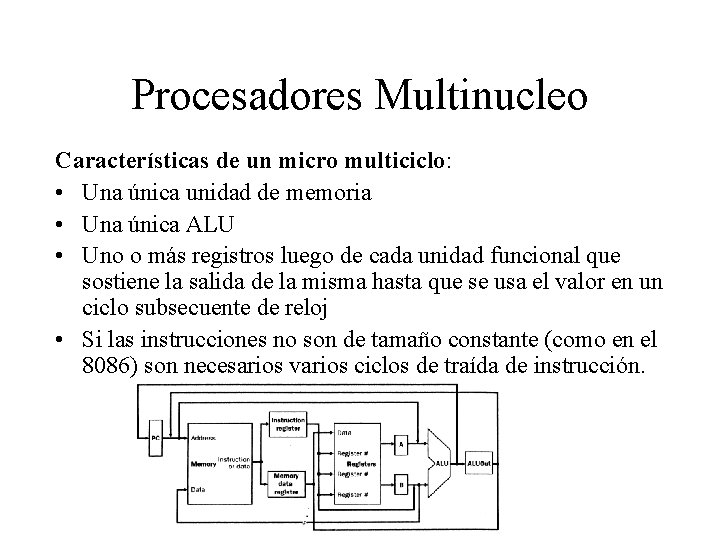 Procesadores Multinucleo Características de un micro multiciclo: • Una única unidad de memoria •