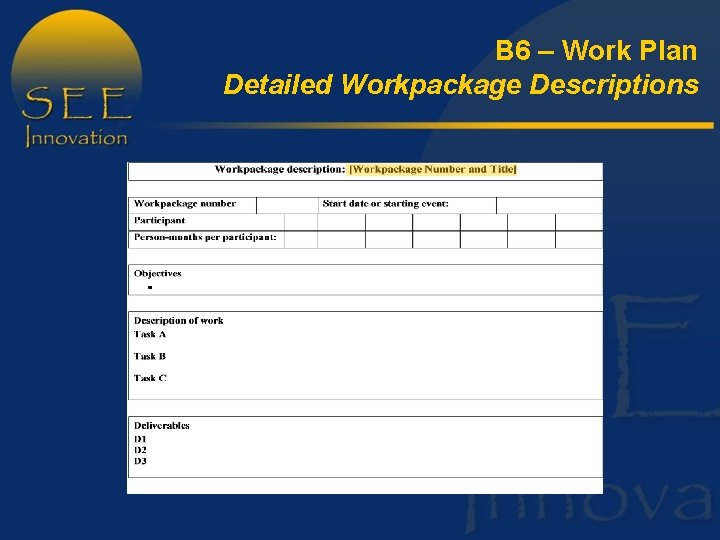 B 6 – Work Plan Detailed Workpackage Descriptions 