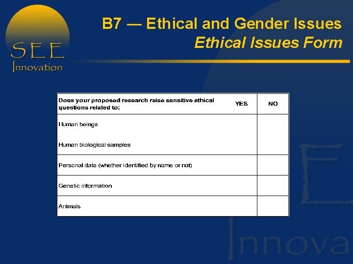 B 7 ― Ethical and Gender Issues Ethical Issues Form 