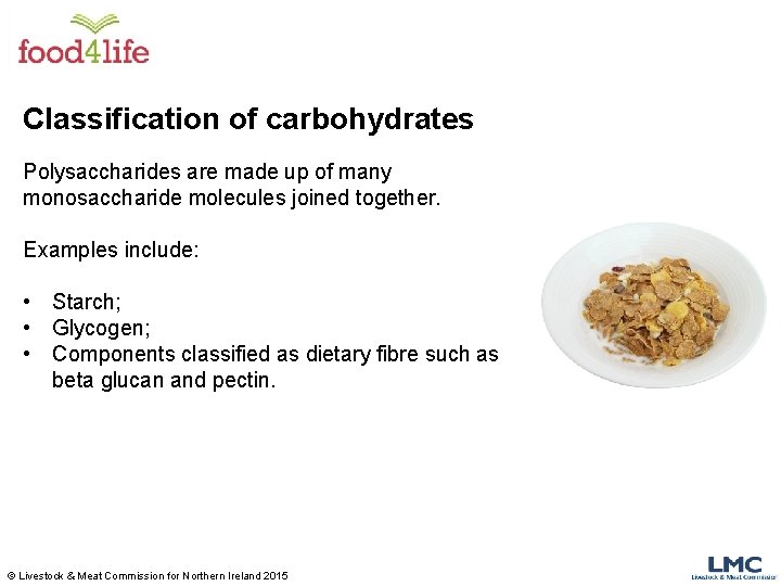 Classification of carbohydrates Polysaccharides are made up of many monosaccharide molecules joined together. Examples Classification of carbohydrates Polysaccharides are made up of many monosaccharide molecules joined together. Examples
