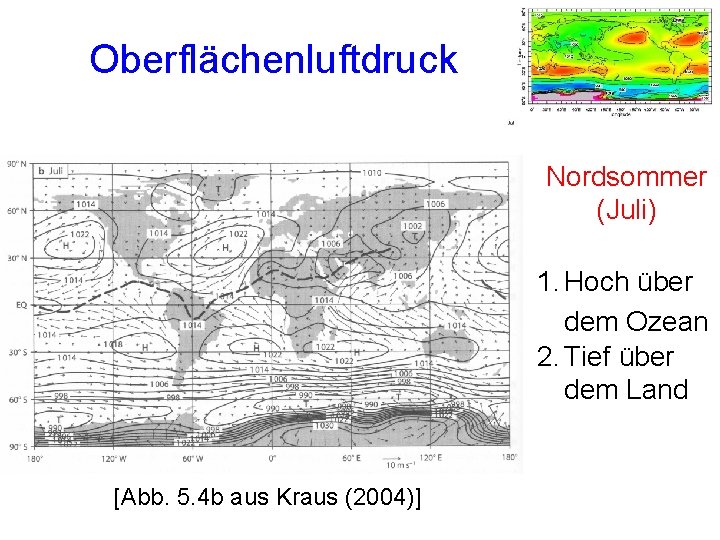 Oberflächenluftdruck Nordsommer (Juli) 1. Hoch über dem Ozean 2. Tief über dem Land [Abb. Oberflächenluftdruck Nordsommer (Juli) 1. Hoch über dem Ozean 2. Tief über dem Land [Abb.