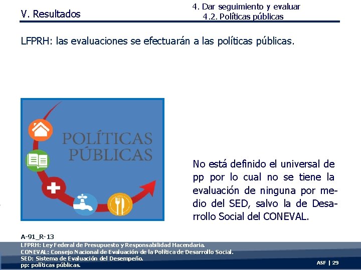 V. Resultados 4. Dar seguimiento y evaluar 4. 2. Políticas públicas LFPRH: las evaluaciones