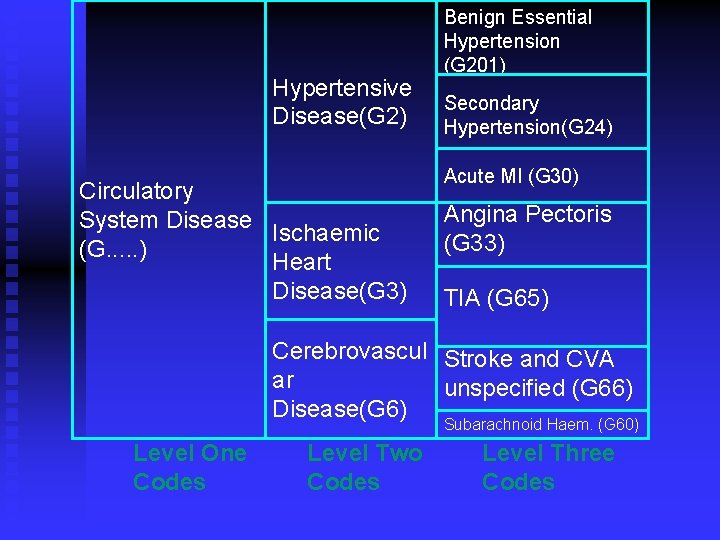 Hypertensive Disease(G 2) Circulatory System Disease Ischaemic (G. . . ) Heart Disease(G 3)