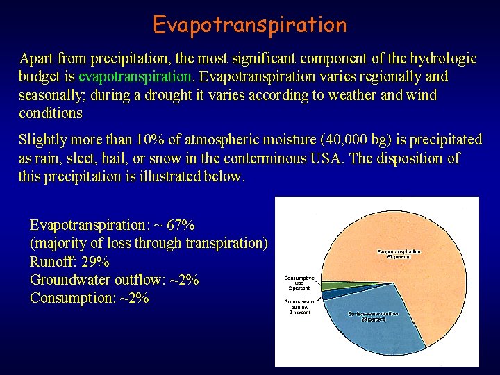 Evapotranspiration Apart from precipitation, the most significant component of the hydrologic budget is evapotranspiration.