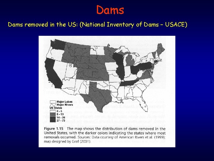 Dams removed in the US: (National Inventory of Dams – USACE) 