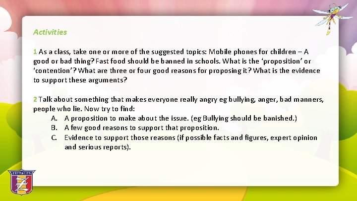 Activities 1 As a class, take one or more of the suggested topics: Mobile