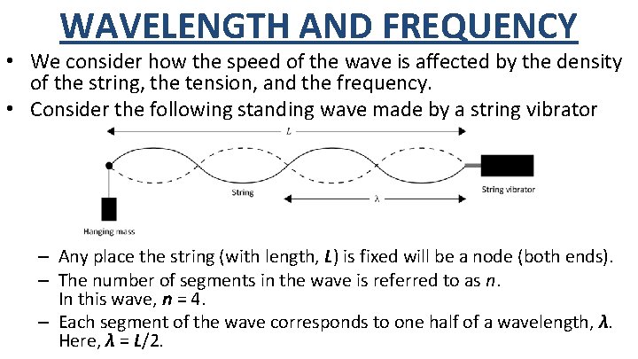 WAVELENGTH AND FREQUENCY • We consider how the speed of the wave is affected