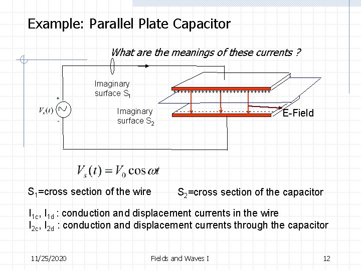 Example: Parallel Plate Capacitor What are the meanings of these currents ? + -