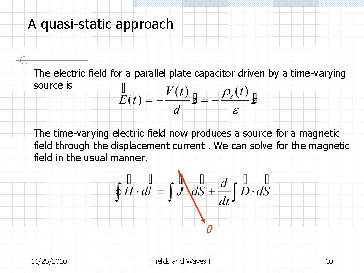 A quasi-static approach The electric field for a parallel plate capacitor driven by a