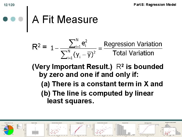 Part 8: Regression Model 12/120 A Fit Measure R 2 = (Very Important Result.