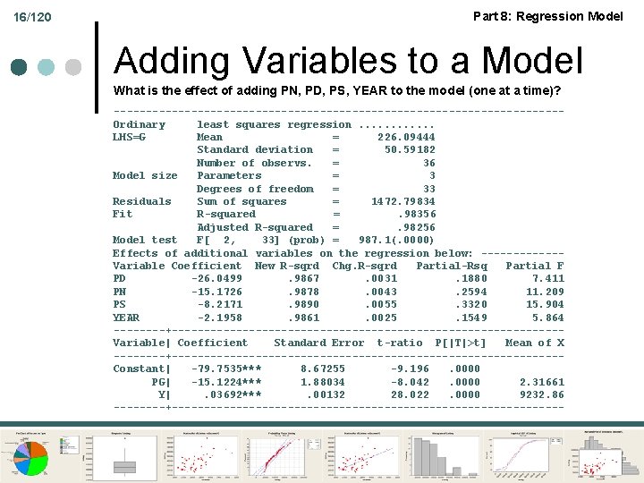 16/120 Part 8: Regression Model Adding Variables to a Model What is the effect