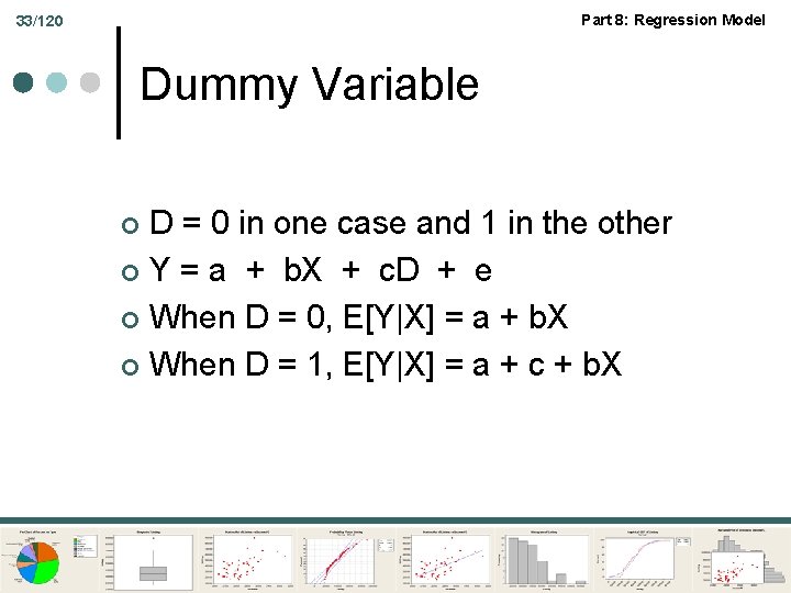 Part 8: Regression Model 33/120 Dummy Variable D = 0 in one case and