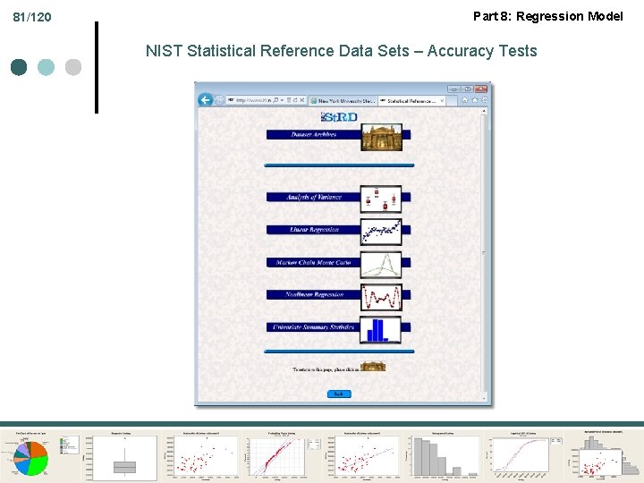 81/120 Part 8: Regression Model NIST Statistical Reference Data Sets – Accuracy Tests 