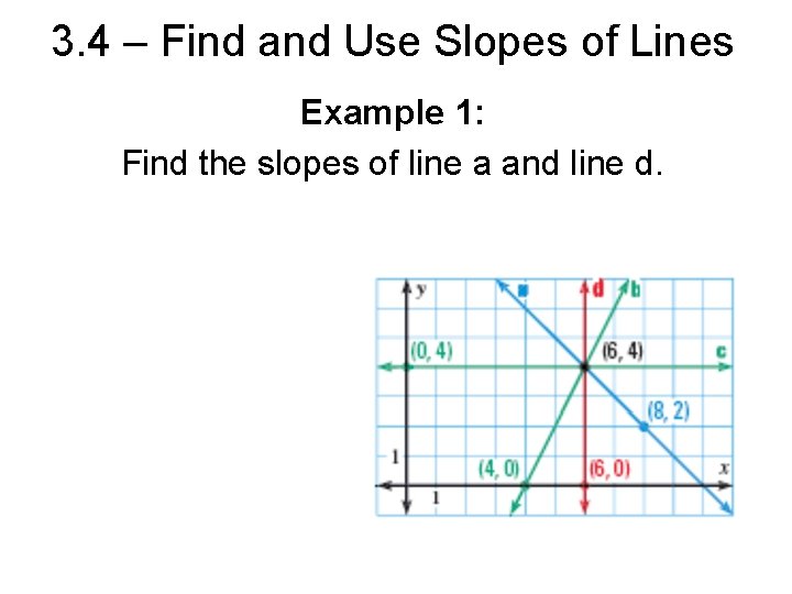 3. 4 – Find and Use Slopes of Lines Example 1: Find the slopes