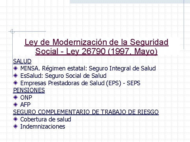 Ley de Modernización de la Seguridad Social - Ley 26790 (1997, Mayo) SALUD MINSA.