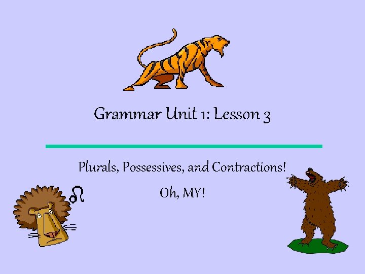 Grammar Unit 1: Lesson 3 Plurals, Possessives, and Contractions! Oh, MY! 