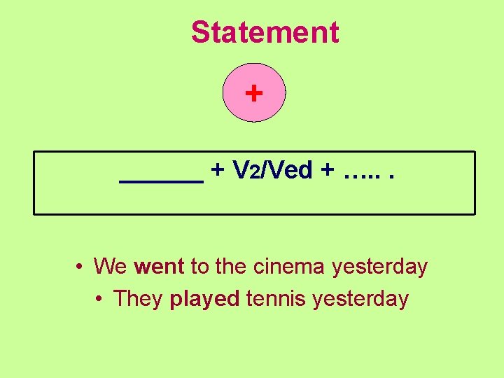 Statement + ______ + V 2/Ved + …. . . • We went to