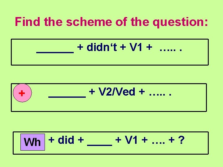 Find the scheme of the question: ______ + didn‘t + V 1 + ….