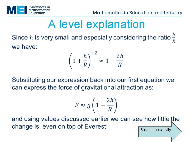 A level explanation • Back to the activity 