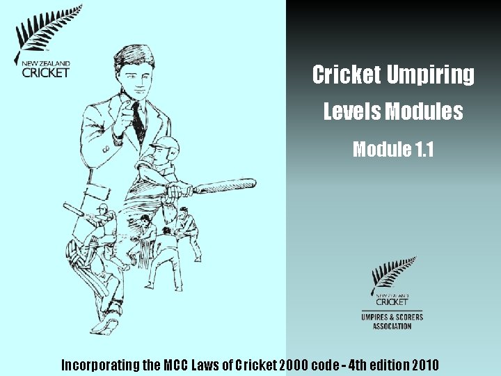 Cricket Umpiring Levels Module 1. 1 Incorporating the MCC Laws of Cricket 2000 code Cricket Umpiring Levels Module 1. 1 Incorporating the MCC Laws of Cricket 2000 code