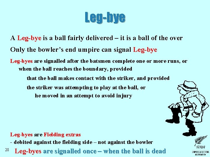 Leg-bye A Leg-bye is a ball fairly delivered – it is a ball of Leg-bye A Leg-bye is a ball fairly delivered – it is a ball of