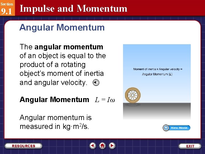 Section 9. 1 Impulse and Momentum Angular Momentum The angular momentum of an object