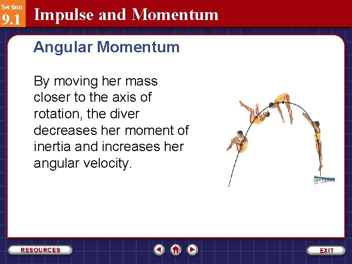 Section 9. 1 Impulse and Momentum Angular Momentum By moving her mass closer to