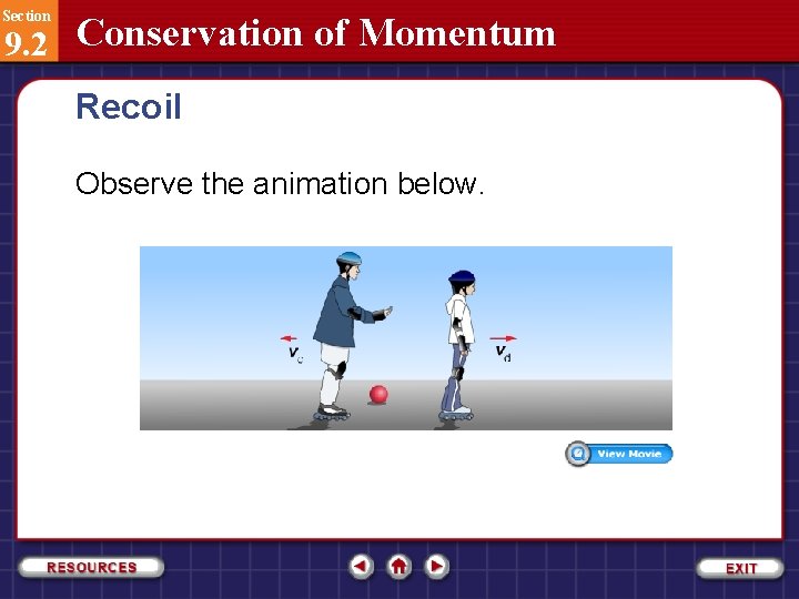 Section 9. 2 Conservation of Momentum Recoil Observe the animation below. 