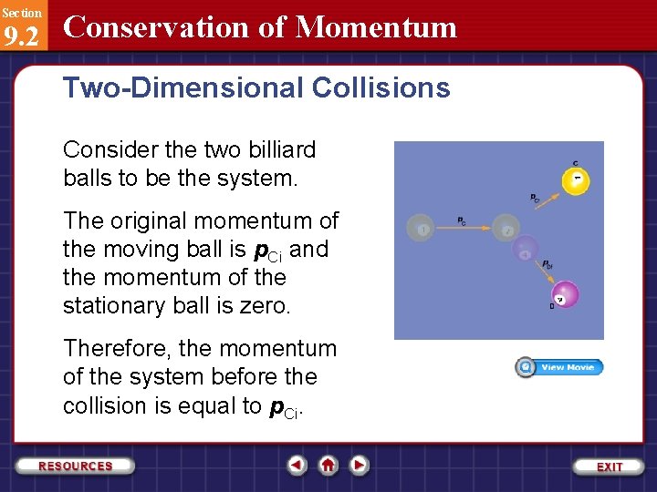 Section 9. 2 Conservation of Momentum Two-Dimensional Collisions Consider the two billiard balls to