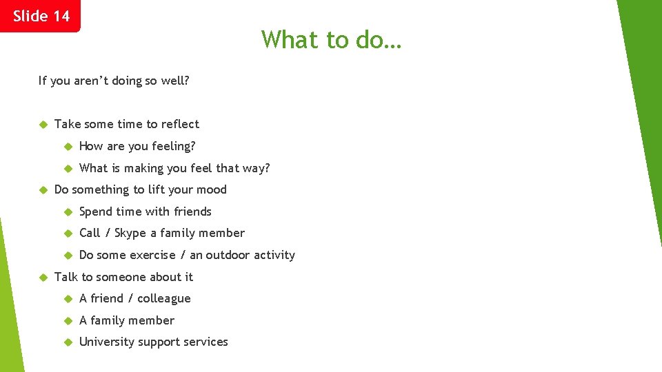 Slide 14 What to do… If you aren’t doing so well? Take some time