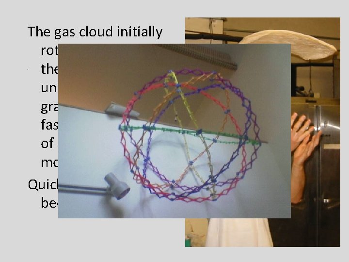 The gas cloud initially rotated slowly. As the cloud contracted under its own gravity,